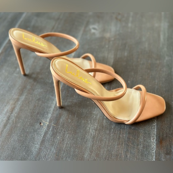 Lulus Theyaa Tan Square-Toe High Heel Sandals Two Straps Dressy Size 10 EUC - Picture 7 of 7